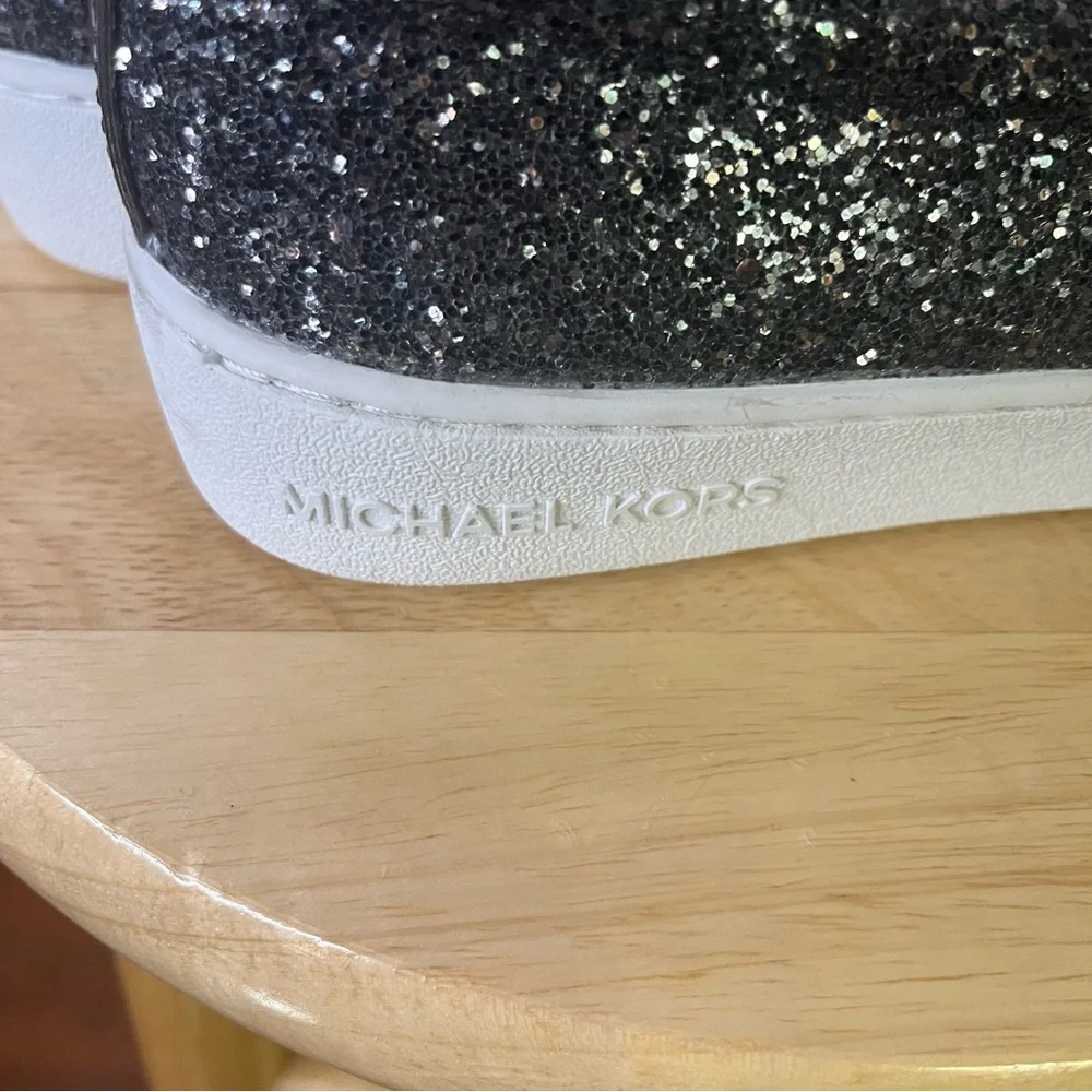 Michael Kors Keaton Black Silver Glitter Metallic Slip On Sneakers Size 7‎